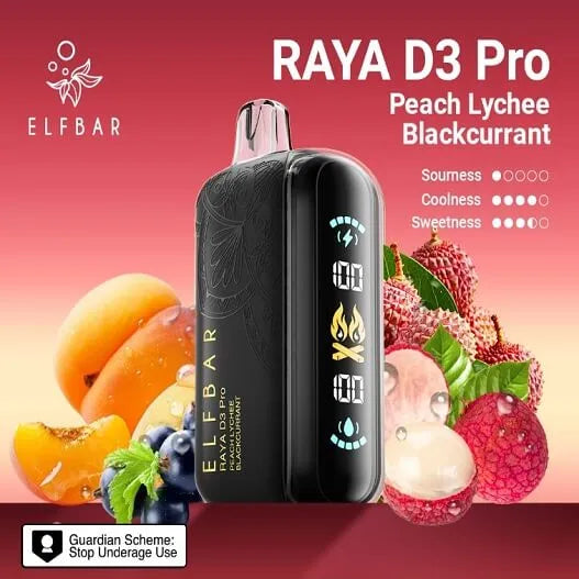 Elf Bar Raya D3 Pro 30 K – Peach Lychee Blackcurrant 30000 Puffs - Vape in India